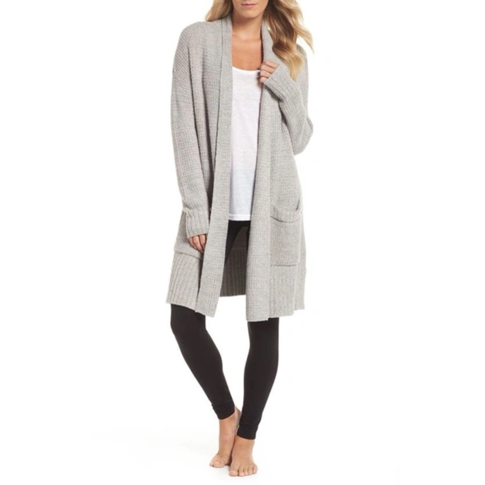 Barefoot Dreams CozyChic Lite Open Cardigan Sweater 3X Waffle Knit Gray Lounge